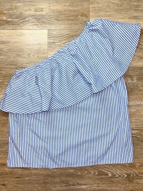 GAP One-Shoulder Blue and White Striped Ruffle Top